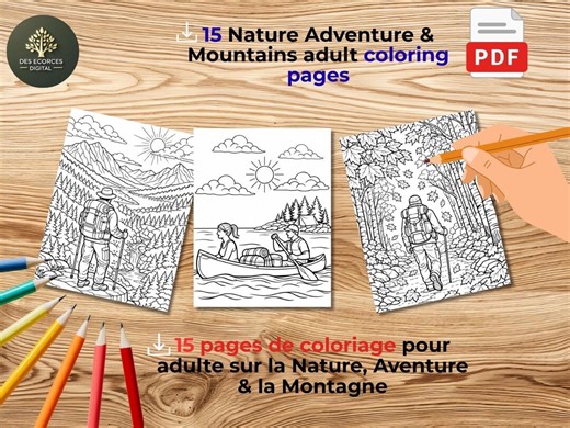 15 Coloring Pages of Nature, Adventure, Camping and Mountain - Printable Adult Coloring Book - 8.5"x11" PDF Download - Etsy