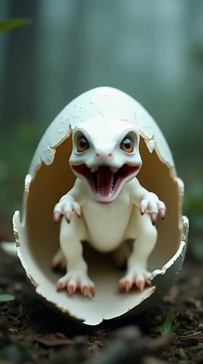 White Baby Dinosaur Hatching! 🥚 | Ultra Realistic AI Animation