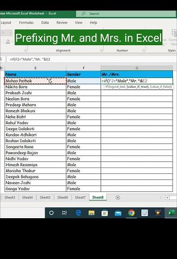 Prefixing Mr. and Mrs. in Excel |#exceltricks #excelshorts #viralshort #newshorts #education #excel