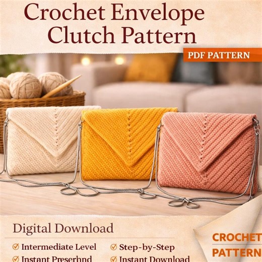 Crochet Envelope Clutch Pattern, Intermediate Level PDF (digital Download) - Etsy UK