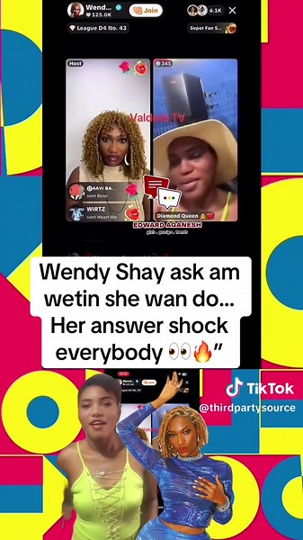 Wendy Shay go live with the popular TikTok sensation Diamond and ask am, “Wetin you wan do make I help you?” but her answer shock everybody! 😳🔥 The internet no fit keep quiet as Diamond talk say she just wan follow Wendy Shay everywhere she go. This moment go blow your mind! #WendyShay #DiamondQueen #GhanaTikTok Wendy Shay live Diamond Queen TikTok Wendy Shay viral moment Ghana TikTok trend Wendy Shay Diamond video viral Ghana video Ghana entertainment news Wendy Shay interview Wendy Shay TikT