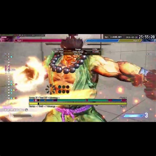 #Akuma's 5555-damage combo, starting from Rush-2MP → 4HK → Lv. 2 OD-FB. #sf6 #shorts