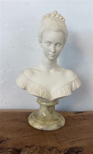 Vintage Alabaster and marble Classical Female Bust Sculpture by A Giannelli