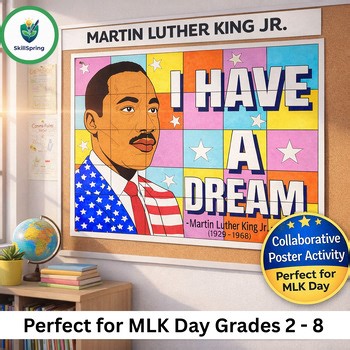 MLK Collaborative Poster, Writing Prompt & Coloring Page | Black History Month C
