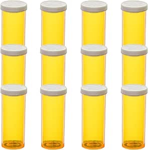 Snap Cap Prescription Vials, Amber Medicine Containers, Bottles Easy Open Pill Organizers, Empty with Plastic Caps (16 dram, 12pcs)