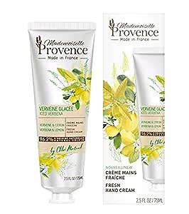 Mademoiselle Provence Lemon Verbena Shea Butter Hand Cream, Rejuvenating, Nourishing and Moisturizing Natural Hand Lotion, Cruelty Free, Vegan, Made in France, 2.5 fl oz