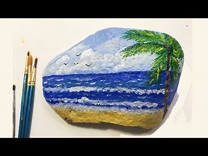 HOW TO PAINT A LANDSCAPE ON STONE (BEACH) ACRYLIC PAINT