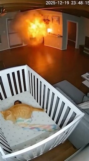 Tabby Cat Jumps Into Crib to Protect Baby Seconds Before Kitchen Explosion 😱🐈
