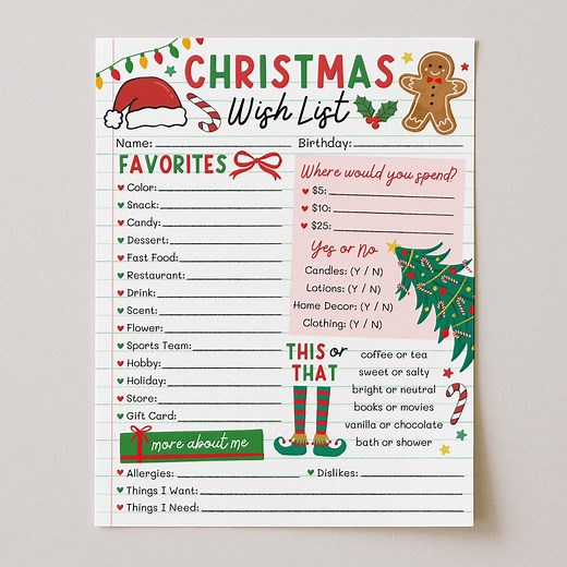 Christmas Wish List Printable, Adult Christmas List, Coworker Secret Santa Survey, Employee Appreciation Holiday Wishlist, Edit With Canva - Etsy Ireland