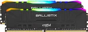 Crucial Ballistix RGB 3000 MHz DDR4 DRAM Desktop Gaming Memory Kit 16GB (8GBx2) CL15 BL2K8G30C15U4BL (Black), Standard RGB: 16GB (8GBx2)