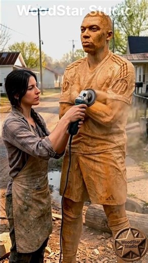 Turning Wood into Kylian Mbappé 😳 | Football Superstar Sculpture #shorts #kylianmbappe #football