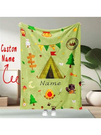 1 Stück personalisierte Camping Tiermuster Flanell Decke, Schlafzimmer/Raum Dekoration, Picknick/Reise Teppich, Wolldecke, Bettüberwurf, Plüschdecke, Lässig Decke, Herbstdecke, Sommerbettwäsche, Schlafzimmerteppich, Weiche Decke, Sofa Überwurf, Kühles Fleece, Weiches Polyester, Gestricktes Design, Multifunktional, Waschbar, Bettwäsche, Couch/Büro Umhang, Wildnis Camping Multifunktional Komfortabel Weich, Personalisierte Text Decke, Individuelle Decke, Ideales personalisiertes Geschenk für Famili