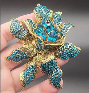 Orchid Flower Rhinestone Brooch Blue Green Color Stones Faux Jewel - Etsy