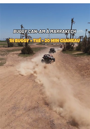 BUGGY CAN-AM À MARRAKECH – EXPÉRIENCE UNIQUE Découvrez la Palmeraie de Marrakech en Buggy Can-Am et vivez une aventure inoubliable entre désert, palmiers et pistes berbères. Programme : 🏁 1 Heure Buggy Can-Am 🍵 Pause thé chez l’habitant 🐪 20 minutes balade à dos de chameau 📸 Arrêts photos dans la palmeraie Inclus : ✔️ Guide professionnel ✔️ Casque et équipement ✔️ Thé marocain ✔️ Photos stops 📍 Palmeraie Marrakech 📞 Réservation WhatsApp : 212 6 00 13 7 30 Vivez l’aventure, pas seulement un