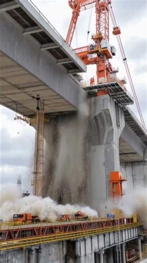 Unbelievable Bridge Collapse! Workers Run as Concrete Falls Instantly! #fail #construction