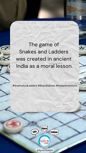 The game of Snakes and Ladders was created in ancient India as a moral lesson. #SnakesAndLadders #BoardGames #IndianInventions #spotlifeasia #funfacts #games #familyfun #lessonslearned #lessons | SpotLife Asia