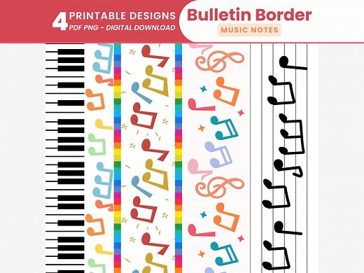 Music Notes Bulletin Board Border Printable Music Border Trims Music Classroom Borders Musical Notes Border Strips Music Key Bulletin Border - Etsy