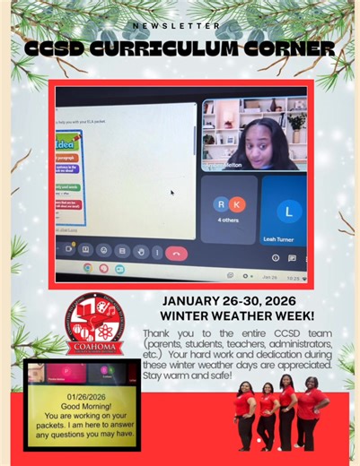 Winter Weather Week | January 26–30, 2026 Thank you to our parents, students, teachers, and administrators for your dedication and teamwork during winter weather days. Your commitment to learning and support continues to make a difference. More updates are forthcoming. Stay warm and stay safe. ❤️🖤❤️🖤 — CCSD Curriculum Team | Coahoma County School District