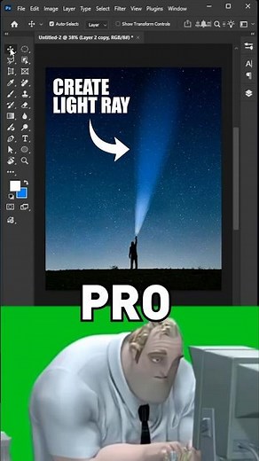 Noob vs Pro Photoshop How to Create Light Rays in the Night Sky #photoshop #tutorial #design #shorts