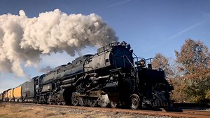 Union Pacific steam locomotive 4014, “Big Boy,” pulls out of Prescott, Arkansas on a cold fall morning with its excursion train as it heads north on the UP Little Rock Subdivision on November 13, 2019. | Jim Pearson Photography