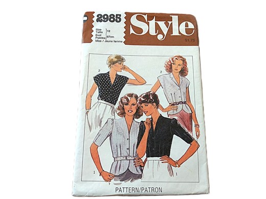 Vintage 80s Blouse Sewing Pattern Style 2985 Puffed Sleeves Size 12 Bust 34" CUT - Etsy