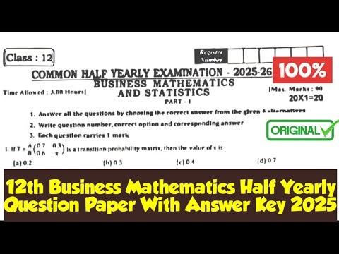 12th Business Mathematics Half yearly Question paper 2025|Vjalerts|