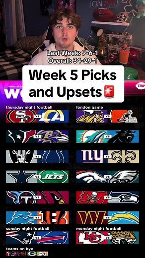 Week 5 Picks and Predictions for the NFL Season including three BIG upsets #nfl #nflfootball #sports