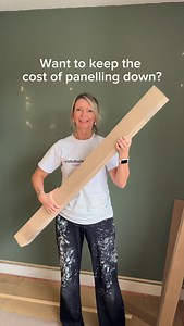 COST EFFECTIVE WAY to buy panelling is to go to a local timber merchants and ask them to cut up a sheet of mdf into strips and at these sizes of 8 cms wide and 122 cms long it gave me enough to do two walls in my home. That’s much cheaper than a panelling kit and definitely much cheaper than buying from a company. #panelling #panellingwalls #moneysavingtips | Jillyshumblehome