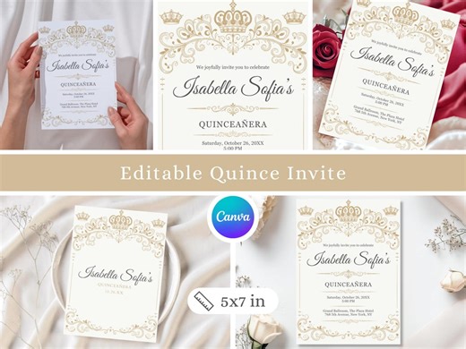 Editable Quinceañera Invitation Template Gold Printable Quince Invite for Sweet 15 Party Customizable Digital Quince Invitations Download - Etsy UK