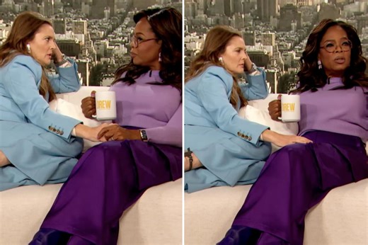 Oprah Winfrey reacts to Drew Barrymore creepily caressing her arm