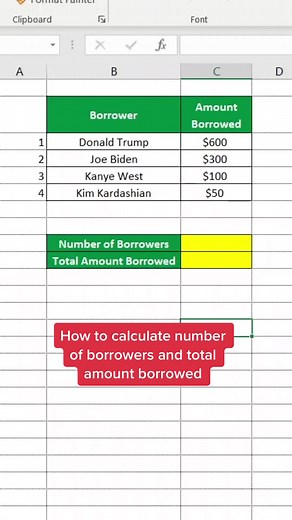 Hướng dẫn tính số người vay và tổng số tiền vay trong Excel