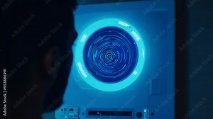 A close-up of a person’s eye being scanned by a retinal scanner, with scan lines clearly visible. Stock Video