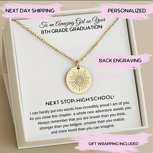 Personalized 8th Grade Graduation Silver Necklace, Eighth Grade Sun Necklace With Gift Box, Middle School Graduation 2026 Gift Ideas - Etsy