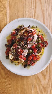 BRENDAN PANG on Instagram: "MEDITERRANEAN BAKED FISH 🐟 - 750g white fish fillet - 200g cherry tomatoes, sliced - 1/2 red onion, minced - 75g green olives - 75g kalamata olives - 1 tbsp baby capers - 2 cloves garlic, minced - 1/2 tbsp fresh oregano, chopped - 1/2 tbsp fresh thyme leaves - 1 lemon, zest removed, then sliced - Salt and pepper - Olive oil Heat oven to 220C. First make the tomato mixture by mixing together cherry tomatoes, green and Kalamata olives, capers, red onion, garlic,