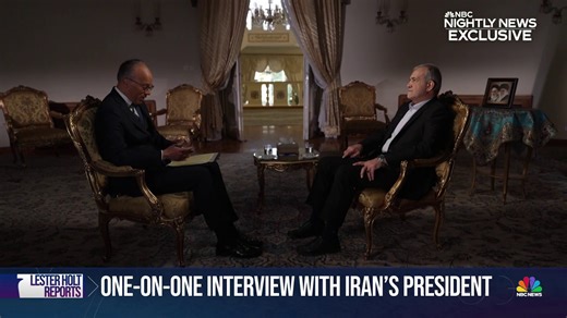 Lester Holt speaks with Iran’s President Masoud Pezeshkian in his first interview with foreign press after the U.S. election. They discuss the prospects of a major ceasefire deal, the incoming Trump administration, and Tehran’s nuclear program development. As concerns over a potential military confrontation mount, Pezeshkian says, “we do not seek to create nuclear weaponry armament” through a government translator. NBC News reviewed the translation independently. WATCH Lester’s exclusive one-on-