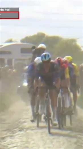 Mathieu van der Poel using all of the road and then some as he chases down the leaders 😅