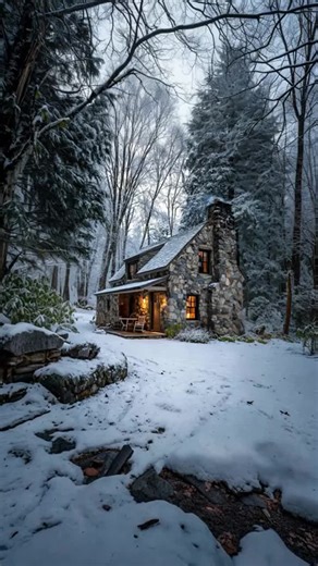 In the middle of nature in winter, a warm cabin awaits you by a fireplace with a hot chocolate and you can relax #Relaxation #RelaxationSweet #Home #🏡🥰 #🏠