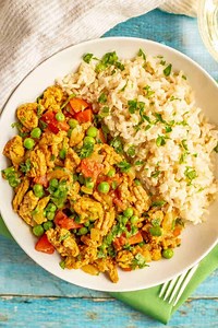 Curry Ground Turkey with Rice and Peas