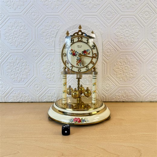 Vintage 1980s Hermle Anniversary Clock With Floral Dial & Glass Dome (working) - Etsy