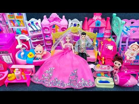 25 Minutes Satisfying with Unboxing Pink Barbie Doll Royal Bedroom, Kitchen Play Set Review Toys