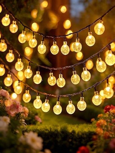 20/50/100 LED Bead Solar Powered Outdoor Lights, Warm Color String Lights With 8 Lighting Modes, IPX4 Waterproof Globe Solar Lamp, Suitable For Garden, Trees, Patio, Easter, Mother's Day, Wedding Party, Holidays And Christmas Decoration | SHEIN