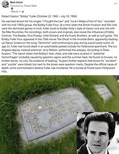 Robert Gaston "Bobby" Fuller (October 22, 1942 – July 18, 1966) | Best Actor