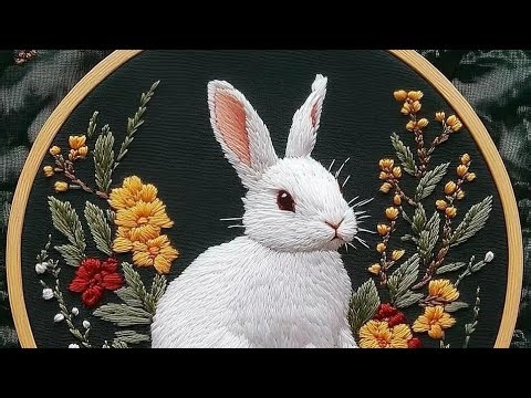 🐰 Handmade Rabbit Embroidery Live | Beautiful Floral Hoop Art Stitching