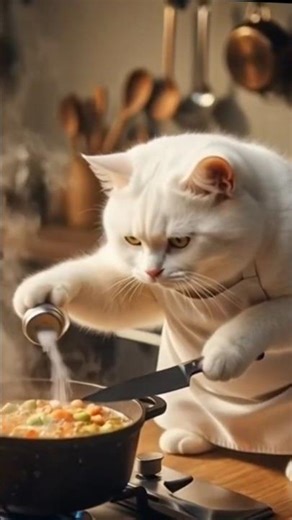 White Cat Cooking: Braised Leeks with Carrots & Olive Oil #funnyvideo #cartoon #whitecat #funny