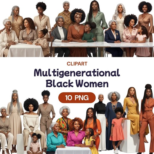 Multigenerational Black Women Clipart, 10 African American Family PNG, Grandmother Legacy Graphics, Granny Portrait Art, Melanin Family - Etsy