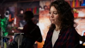 Employee working in innovative startup office using programming languages to build application. Software development agency IT specialist optimizing code, typing on computer keyboard, camera B closeup