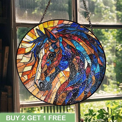 Vibrant Horse Stained Glass Window Hanging, Majestic Equine Art Panel Gift, Colorful Stained Glass Decor for Horse Lovers, Unique Animal Art - Etsy