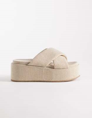 ASOS DESIGN Factor cross strap flatform sandals in natural | ASOS