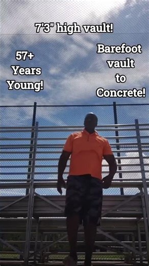 57+ Years Young! BAREFOOT 7'3" inch jump to SOLID "CONCRETE!!!" #shorts #shortvideo #short #fit