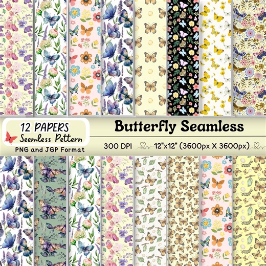 12 Seamless Watercolor Butterflies Background Pattern | Spring Butterflies Nature Digital Paper for DIY Projects - Etsy
